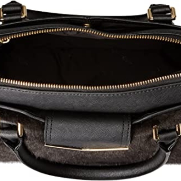 Calvin Klein My Corner Saffiano Faux Fur Satchel Black  $278  NEW & Authentic - Picture 6 of 10